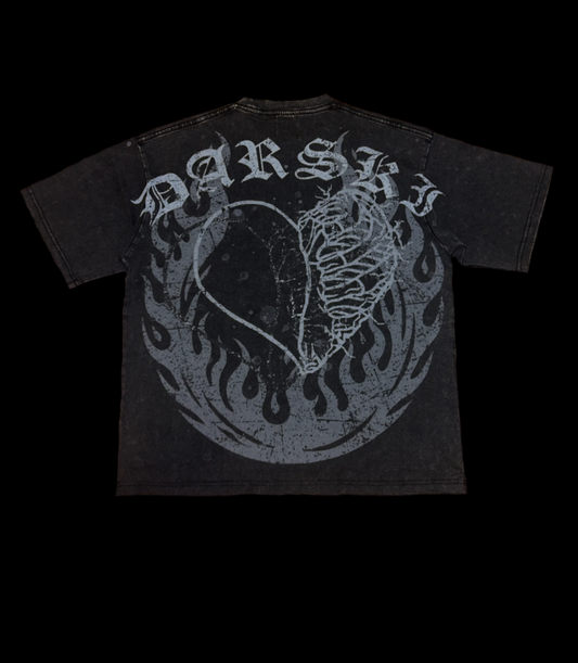 Darski "Ember Heart" Black Acid Wash Oversized T-Shirt